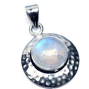Hammered Sterling Silver Rainbow Moonstone Pendant